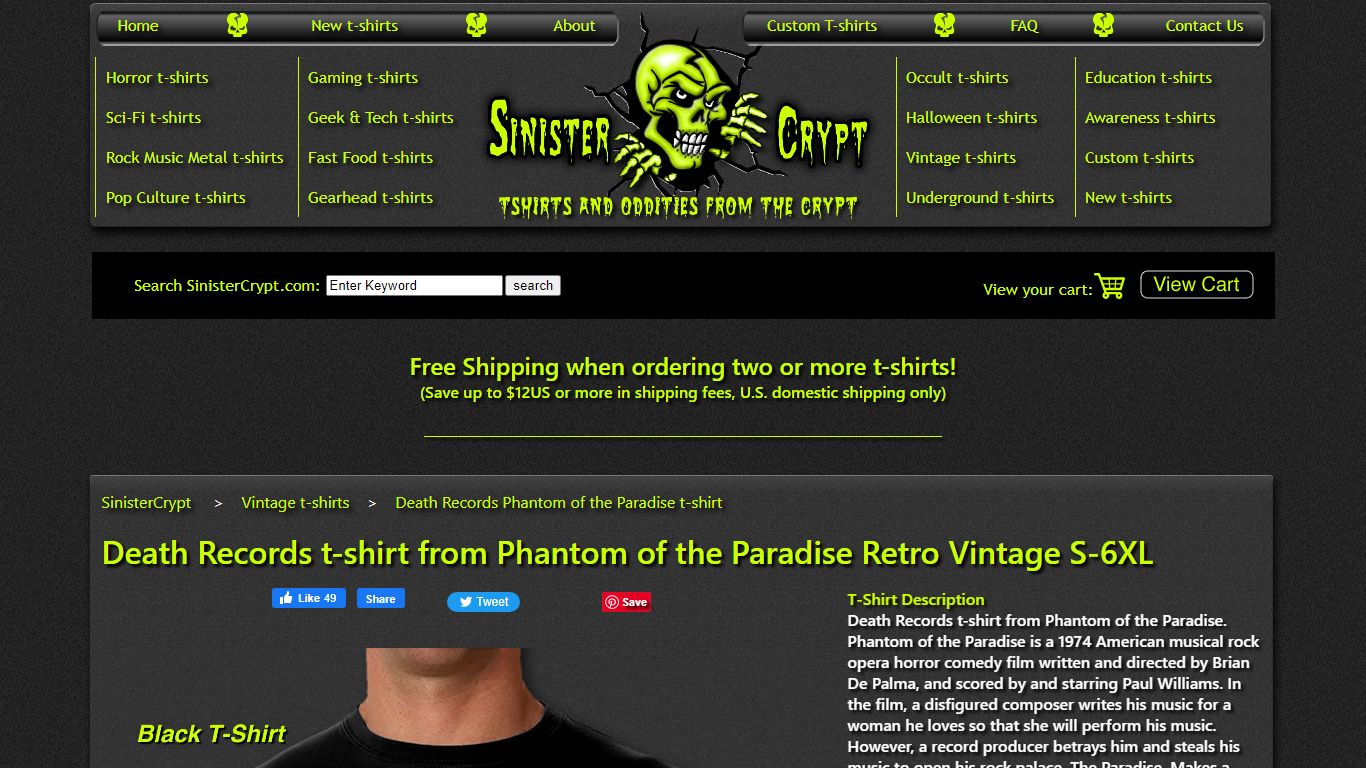 Death Records Phantom of the Paradise t-shirt ...