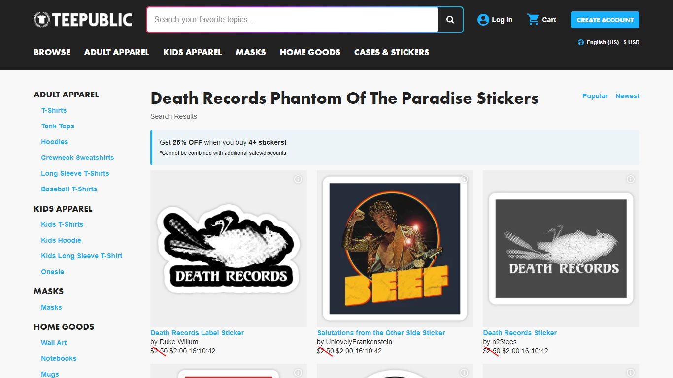 Death Records Phantom Of The Paradise Stickers | TeePublic